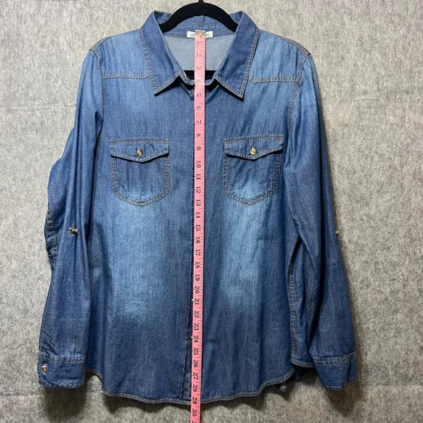 Bottlette Denim Shirt Roll Tab Long Sleeve Button Up Western‎ 1XL - Image 4
