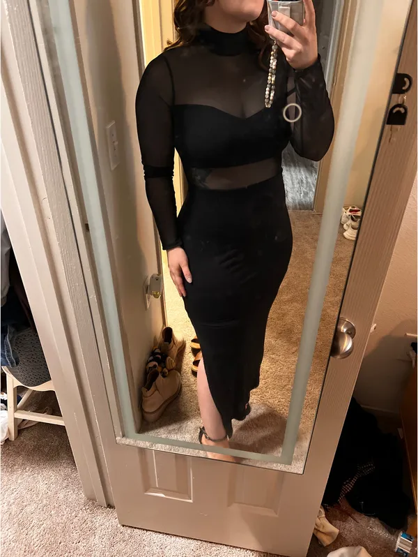 Petal & Pup Farrow Long Sleeve Midi Dress Black - Image 6