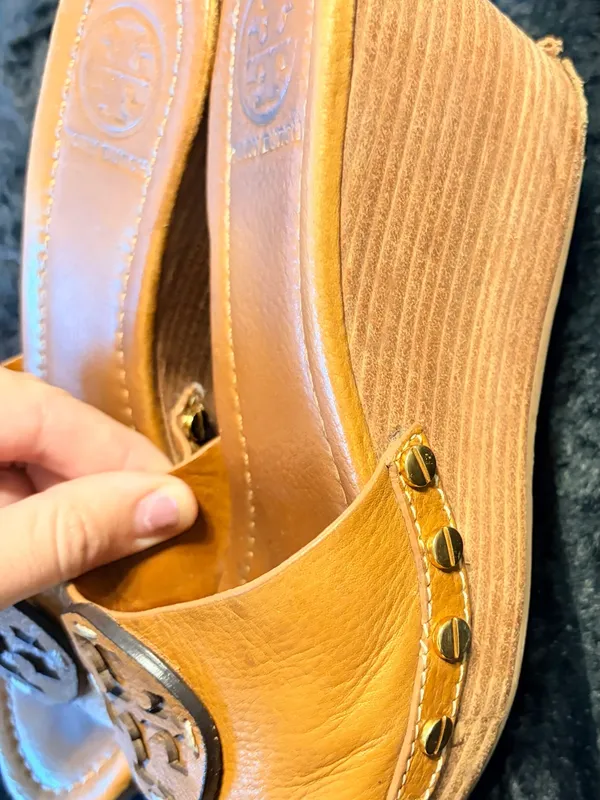 Tory Burch Cognac Leather Logo Slide Mules - Image 5