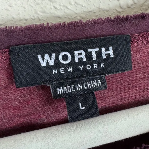 Worth‎ New York Womens Plum Burgundy Silk Trim Knit Long Sleeve Top Large - Image 5