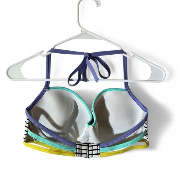Victoria's Secret The Getaway Halter Striped Bikini Top Neon Trim‎ 34DD - Image 2