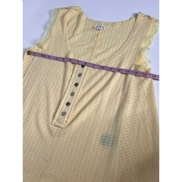 POL Yellow Textured Lace Trim Sleeveless Tank Top Size Small - Image 6