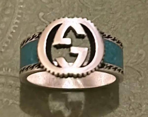 Gucci Interlocking G Turquoise Enamel Ring 14mm AG925 - Image 5