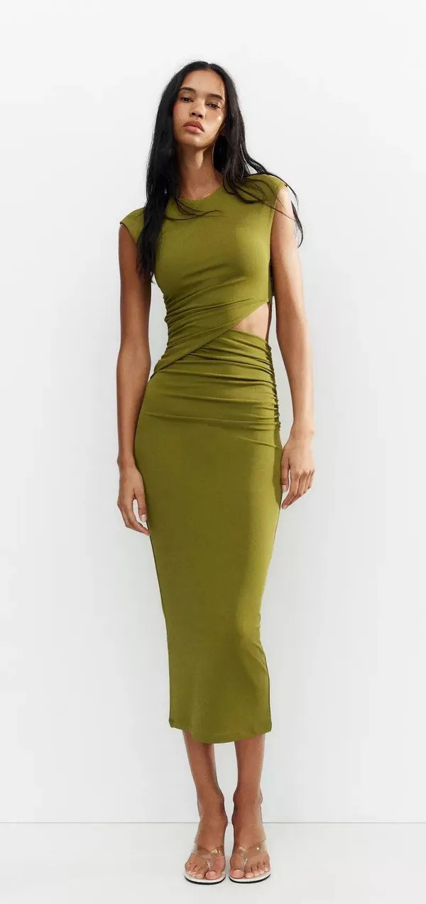 Zara midi Olive Green Cutout Dress Casual wedding evening fitted bodycon - Image 10