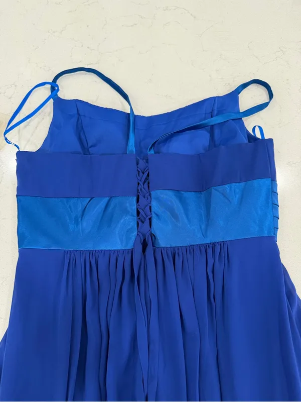 Elegant Blue Chiffon Maxi Dress with Satin Waistband - Image 7