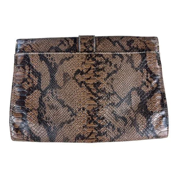 Brown Snake Print Vegan Leather Envelope Clutch Bag Gold Buckle Accent Mob Wife - Image 2