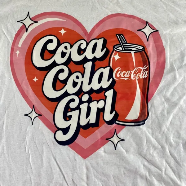 Source Unknown NWOT White Pink Hear "Coca Cola Girl" Graphic Cotton T-Shirt M - Image 2