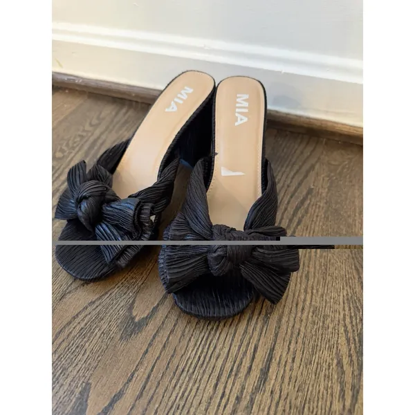 MIA Mechelle Knotted Bow Black Sz 6 Mule Block Heels Quiet Luxury NEW - Image 13
