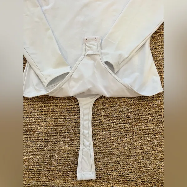 - 3/4 Sleeve Square Eyes Thong Bodysuit, white, size small - Image 9
