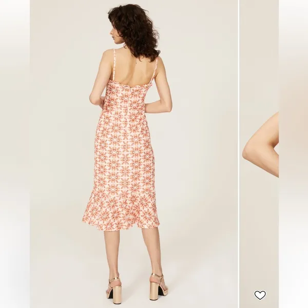 Slate & Willow Printed Ruffle Hem Cream Orange Midi Dress Formal Wedding Guest - Image 7