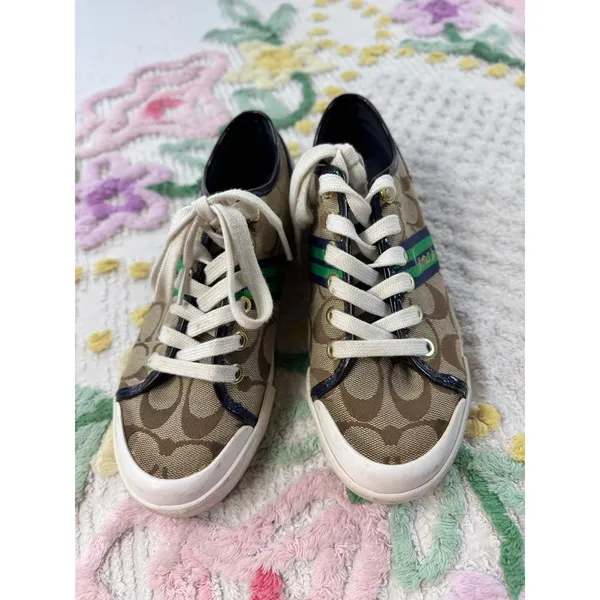 Coach Polly Signature Monogram Canvas Sneakers Brown Blue Green Womens 5.5B‎ - Image 2