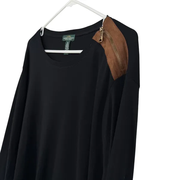 Lauren Ralph Lauren Top Women 3X Black Suede Elbow Patch Zipper Shoulder Cotton - Image 3