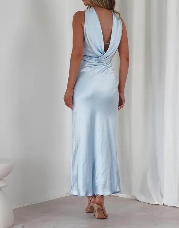 Satin Blue Dress Size L - Image 2