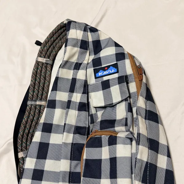 KAVU Rope Bag Sling Backpack Navy White Buffalo Plaid Check‎ Canvas Hiking - Image 12