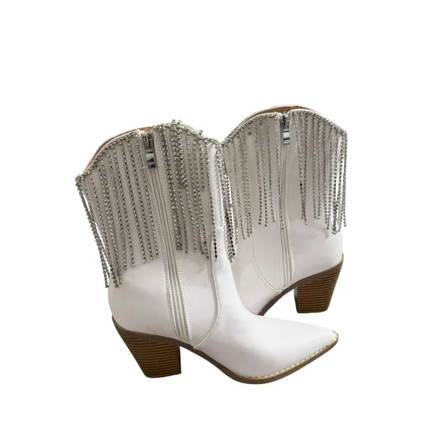 Berness Cow Girl Boots Size 5.5 Pointed Toe Block Heel Rhinestone‎ Fringe - Image 6
