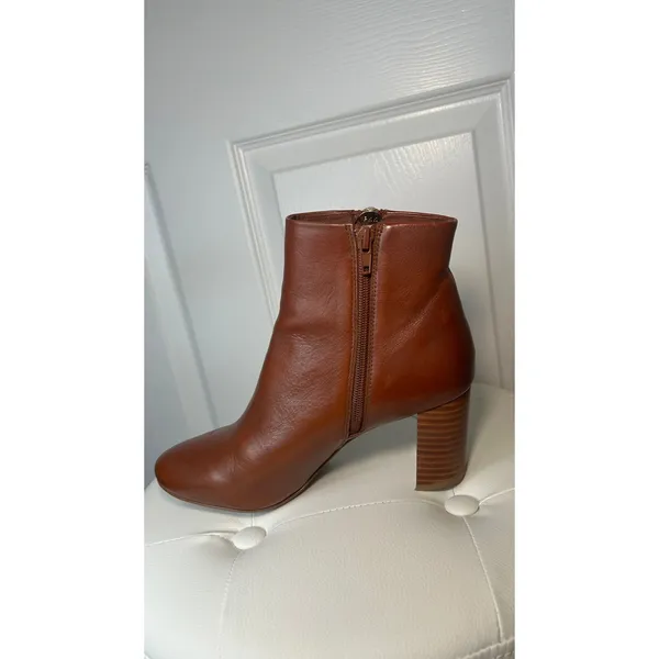 Jeffrey Campbell Prianka Cognac Leather Ankle Booties Block‎ Heel Brown Size 8 - Image 2