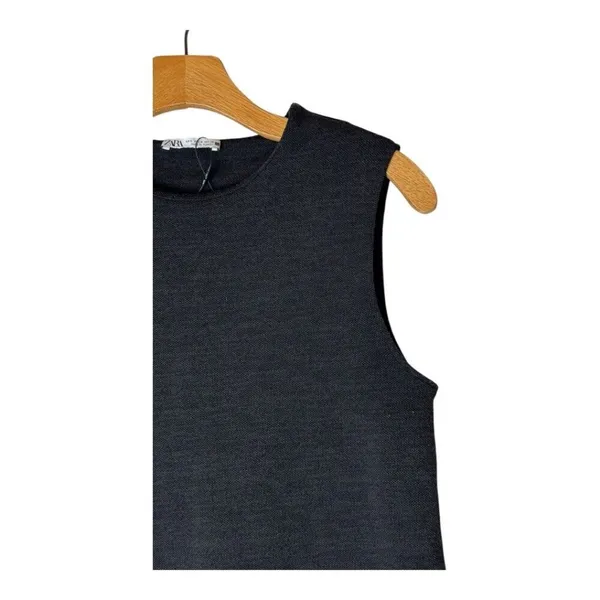 Zara Shirt Women Small Gray Crew Neck Sleeveless Knit Side Slit Tank Top Tunic‎ - Image 5