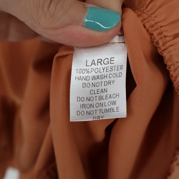 Davi&Dani Mini Dress Womens L Orange Pleated Ruffle Hem Long Sleeve Round Neck - Image 4