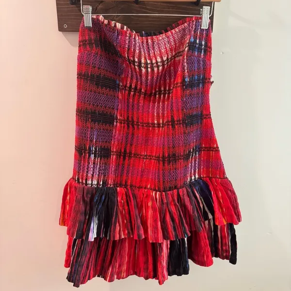 Anthropologie Plenty by Tracy Reese Smocked Plaid Strapless‎ Mini Dress XL NWT - Image 4