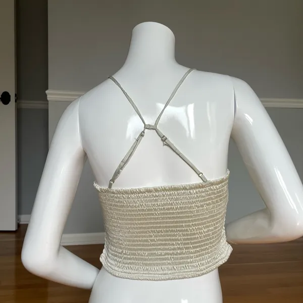 Free People Smocked Sage Green Crop Cami Top S Boho Stretch Strappy Back - Image 4