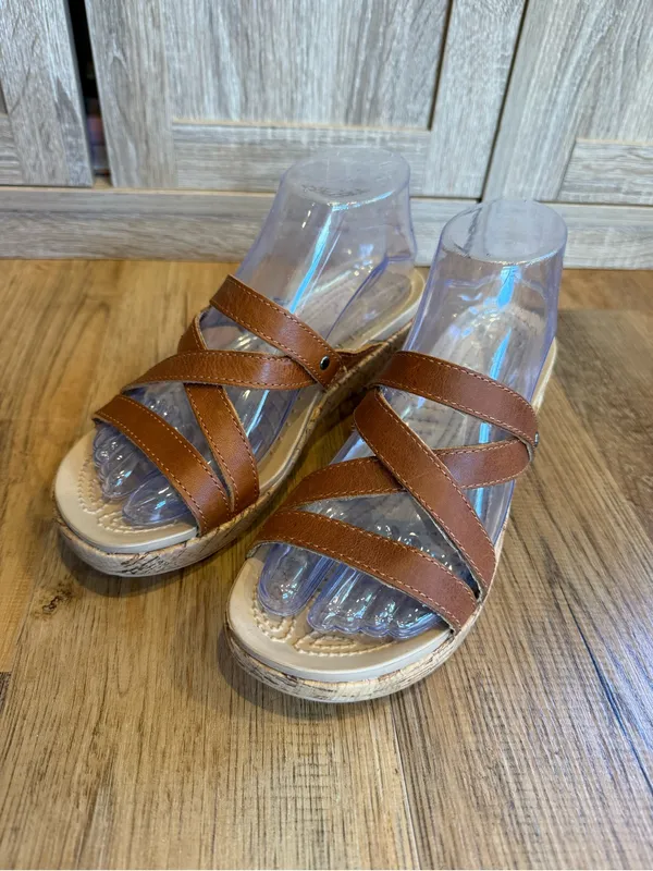 CROCS Women’s Brown Strappy Slide Cork Wedge Sandals Size 7 - Image 2