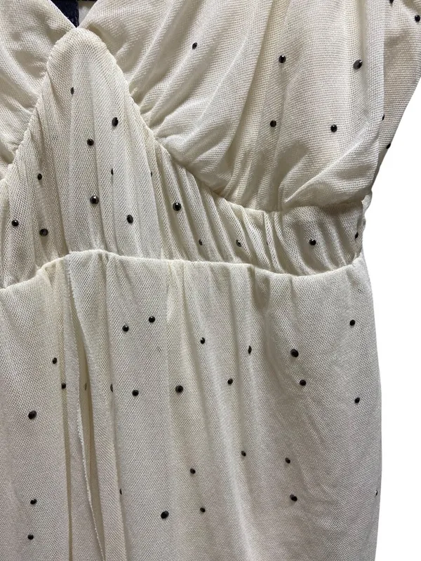 Express Mesh Y2K Babydoll Rhinestone Top Cream Size L Rave Festival Summer Retro - Image 7