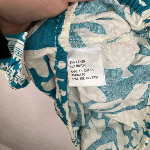 Haute Hippie Blouse Size L Teal White Geometric Puff Sleeve Cropped Half Sleeve - Image 7