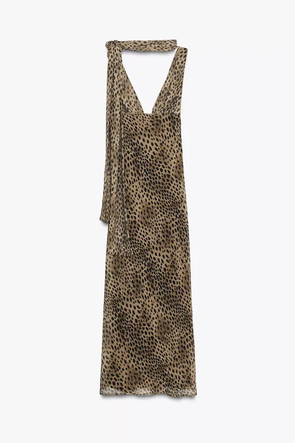 Zara Leopard Print Evening Gown with Scarf maxi dress - Image 7