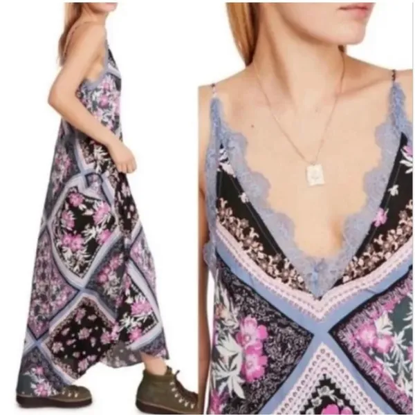Intimately Free People Stevie Printed Maxi Slip Dress in Graphite Combo Medium - Image 3