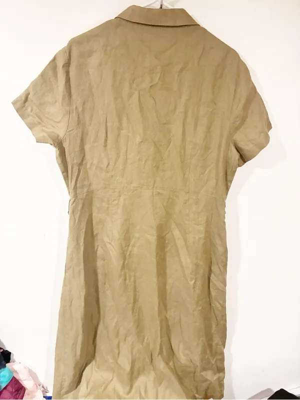 Quince Womens Shirt Dress Beige Notch Lapel Button Organic‎ Linen Size XL - Image 5