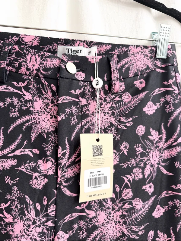 Tiger Mist Black Pants with Pink Floral Flare - Image 3