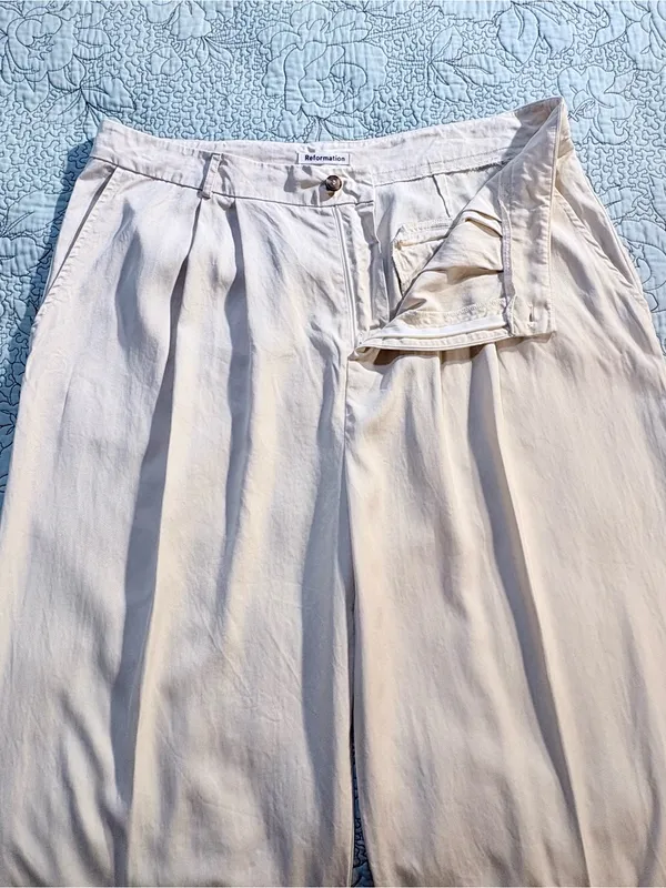 💥Reformation Mason Pleated Pants Ivory Tencel High Rise Wide Leg Sz 18🧡 - Image 6