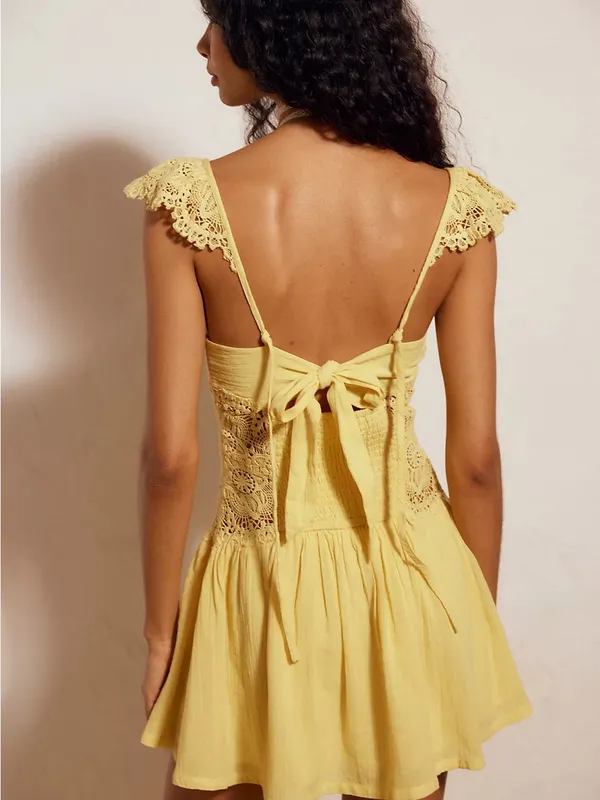 Free People Norla Cotton Mini Dress Small S Solar Lemon Yellow NWT - Image 3
