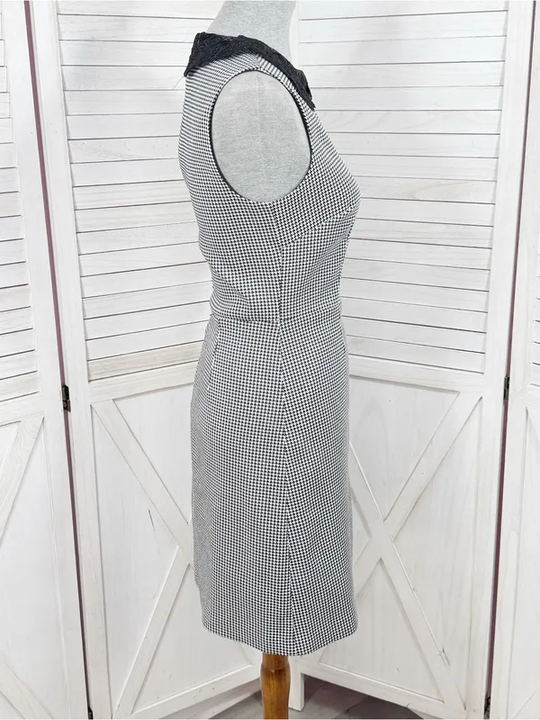 Betsey Johnson Lace Collar Houndstooth Sheath Dress Black White Sz 6 Sleeveless - Image 4