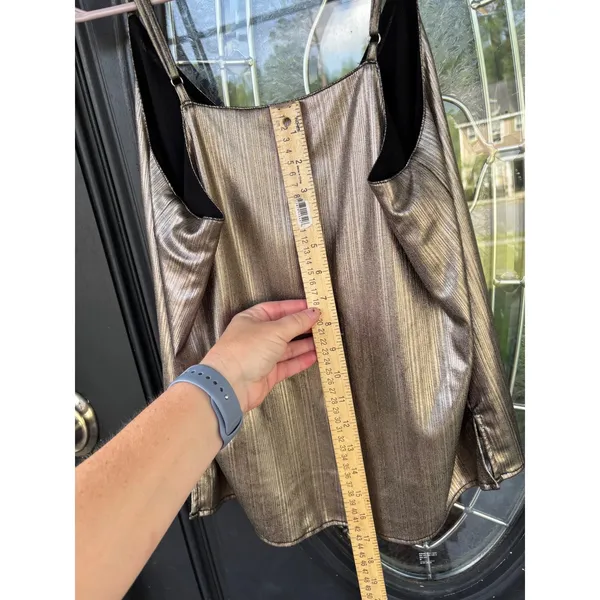 Bishop + Young Gold Silver Metallic Pleated V-Neck Camisole Cami Top Size Medium - Image 11