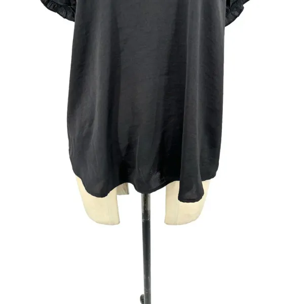 Current Air Los‎ Angeles Black Ruffle Short Sleeve Blouse Size Small - Image 4