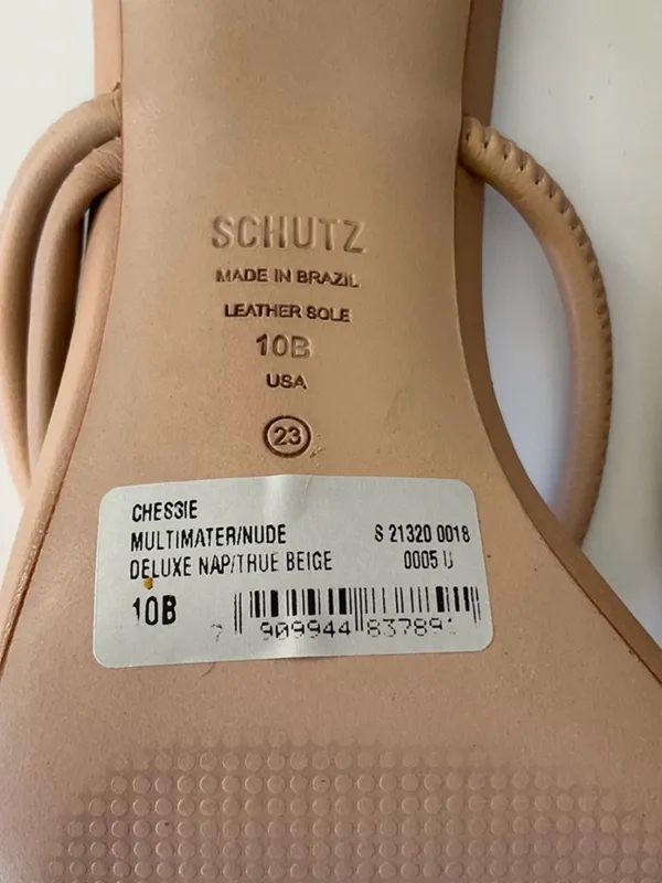 NWT SCHUTZ Chessie Tan Nude Leather Strappy Block Heel Sandals - Size: 10 - Image 4