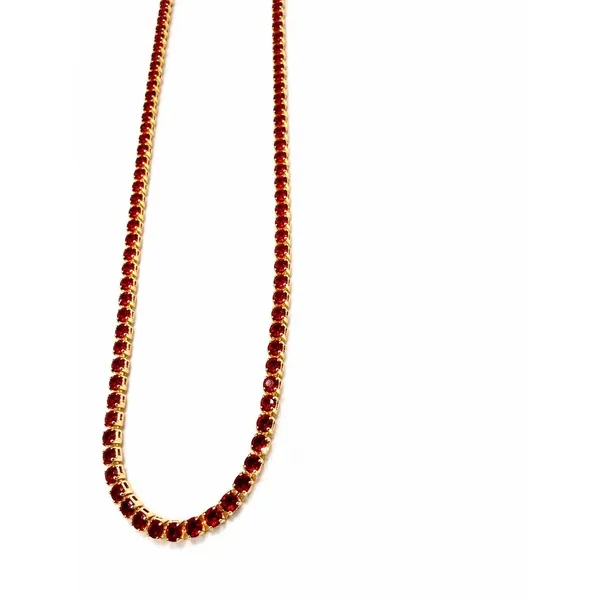 Tennis Necklace 17in Gold Ruby Red Rhinestone Sparkly Lobster Clasp - Image 3