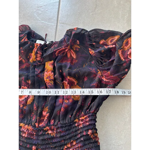 Ulla Johnson Adara Dress Womens 2 Black‎ Orange Mini Floral Silk Smocked Party - Image 7
