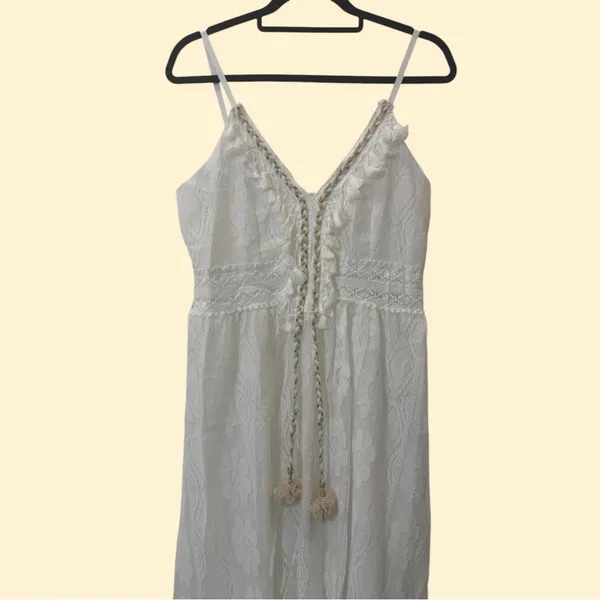 Boho Lace High-Low Maxi Dress with Tassel Accents Size Large NWT - Image 7