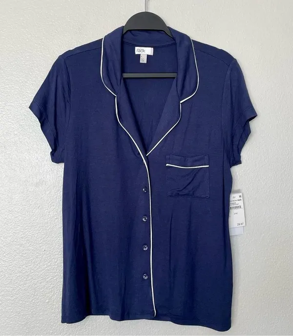NWT Nordstrom Rack Tranquility Pajama Top in Navy Peacoat Buttons Size Small - Image 2