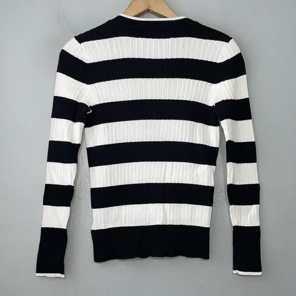 Lauren Jeans Company Sweater Size XS Black White Striped Ribbed Knit Preppy 67 - Image 4