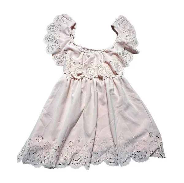 LOVERS + FRIENDS Women’s XS Light Pink Off Shoulder Laser Cut Ruffle Dress #Z9-7 - Image 2