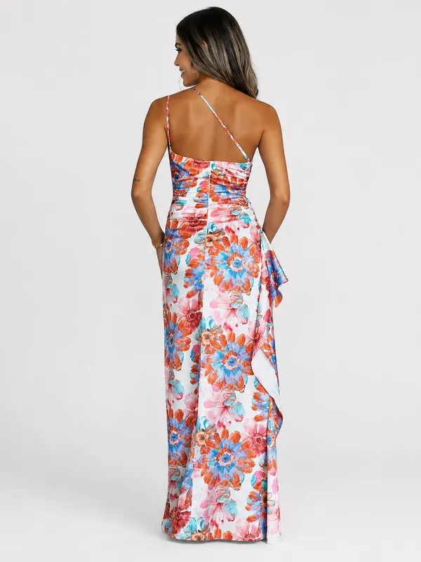 Hello Molly Different Love One Shoulder Floral Maxi Dress Pink Blue Size 6 - Image 2