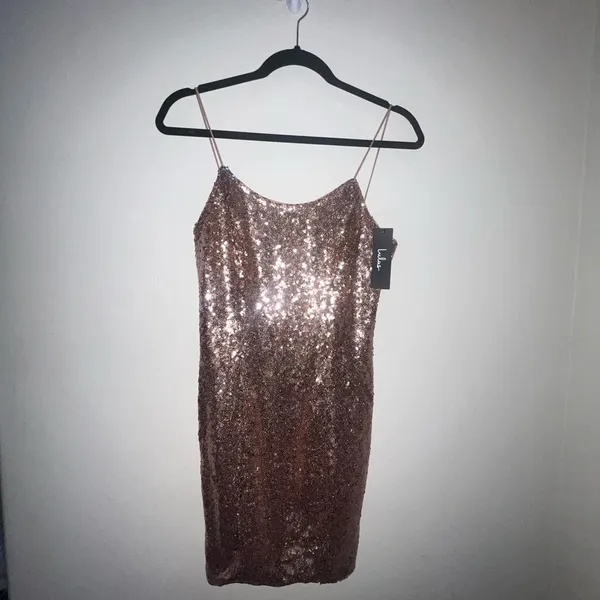 Lulus Rose Gold Sequin Bodycon Mini‎ Dress small - Image 2