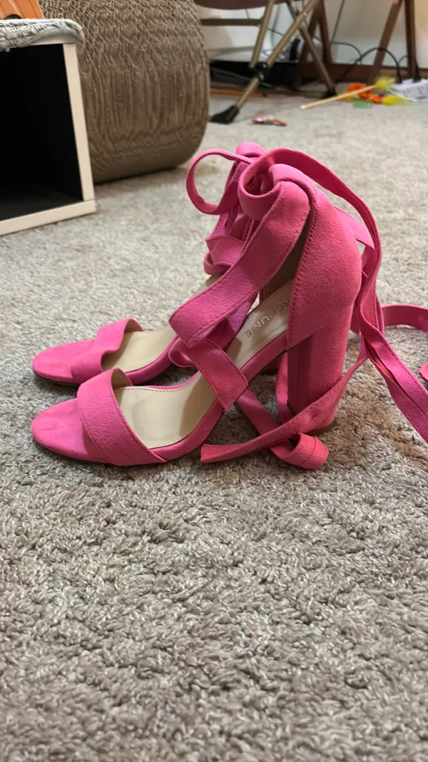Pink Lace Up Heels Size 8 - Image 3