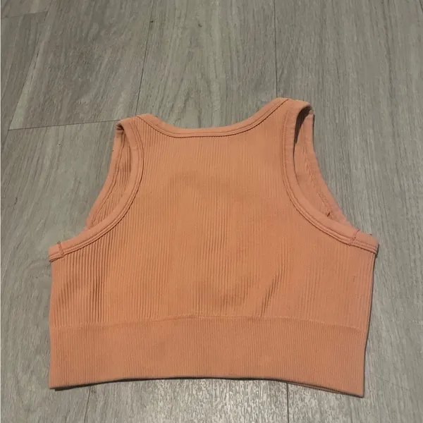 Peach Ribbed Sports Bra Orange - Image 2