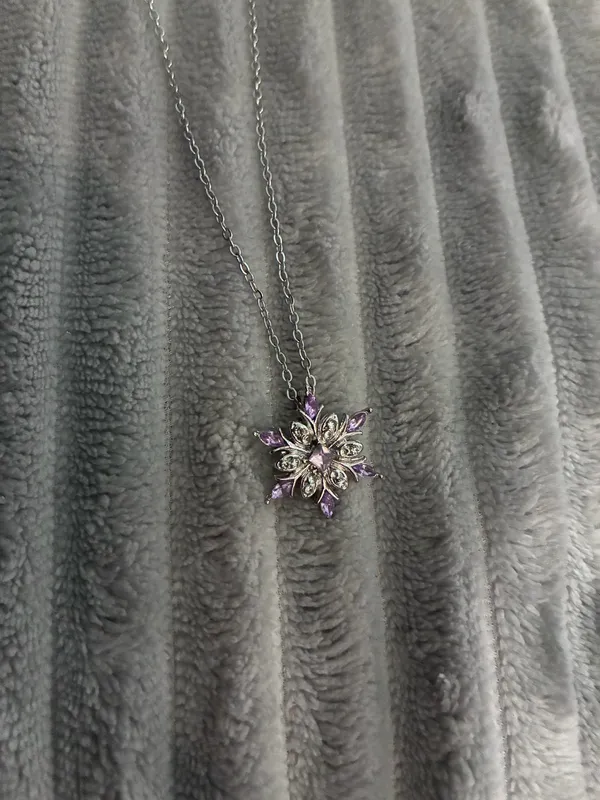 Snowflake Necklace Sterling Silver Purple Snowflake Pendant Necklace Crystals Winter Snow Flower Christmas Chain Necklace Romantic Jewelry Gifts for Women Girlfriend Birthday - Image 2