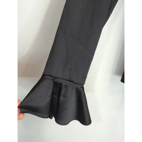 Vintage Polo Jeans Ralph Lauren Black Satin‎ Ruffle Cuff Blouse SMALL 90s y2k - Image 2