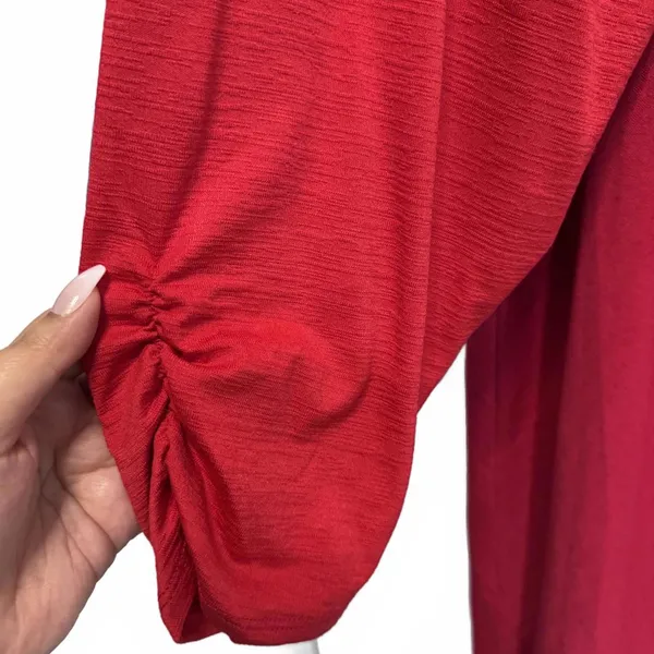 Alyx Red Lattice Ruched Sleeves Shark Bite Hem Top Plus Size 3X - Image 3
